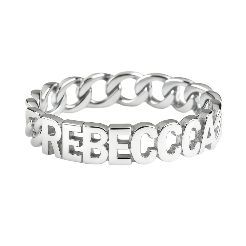 Anillo clásico personalizado de oro blanco de 10 quilates con nombre para padre e hija, y para padre e hijo.-1