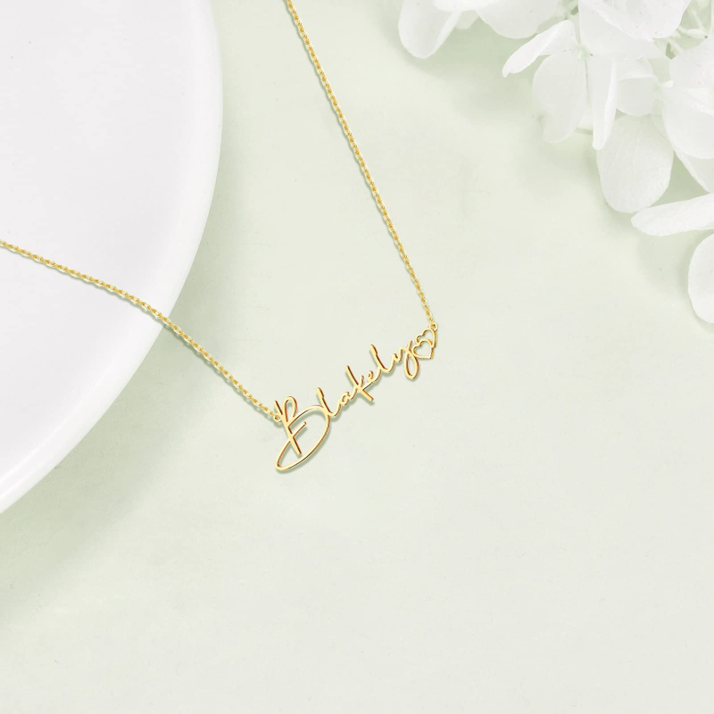 Collier personnalisé en or 18 carats avec nom et cœur pour femme-3