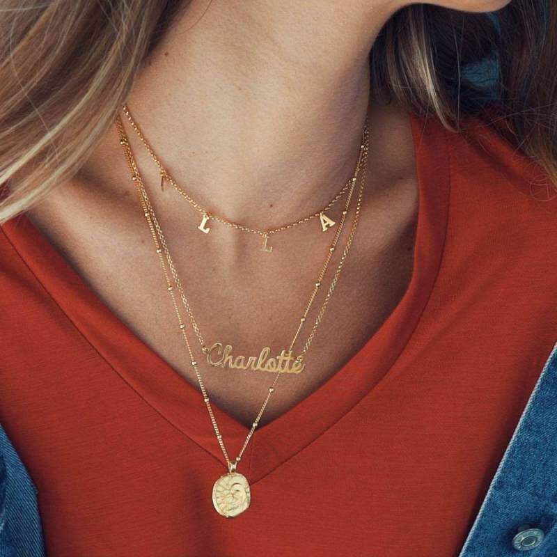 Personalisierte klassische Namensanhänger-Halskette aus 14-karätigem Gold-2