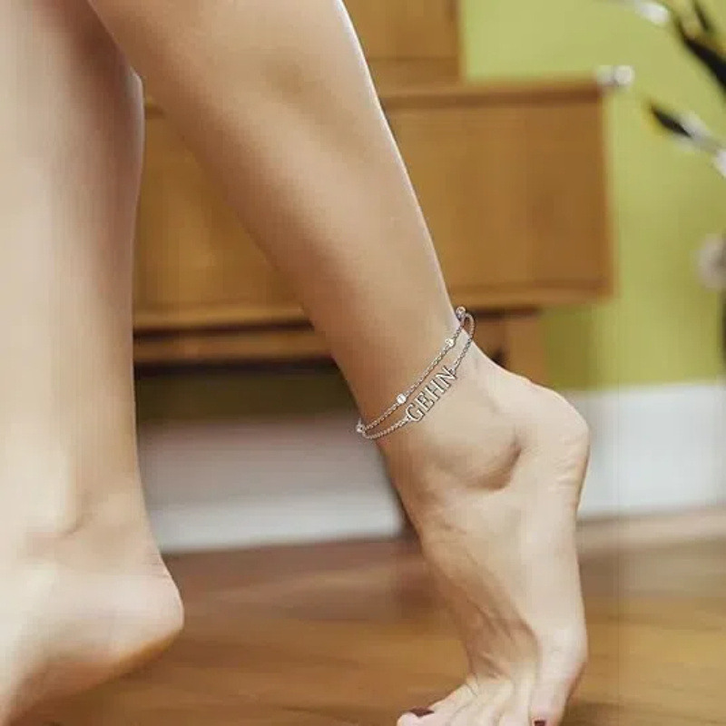 18K Rose Gold Personalized Classic Name Multi-layered Anklet-2