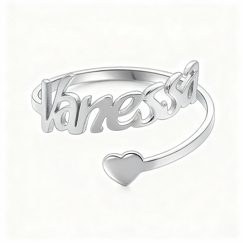 10K White Gold Personalized Classic Name Open Ring-4