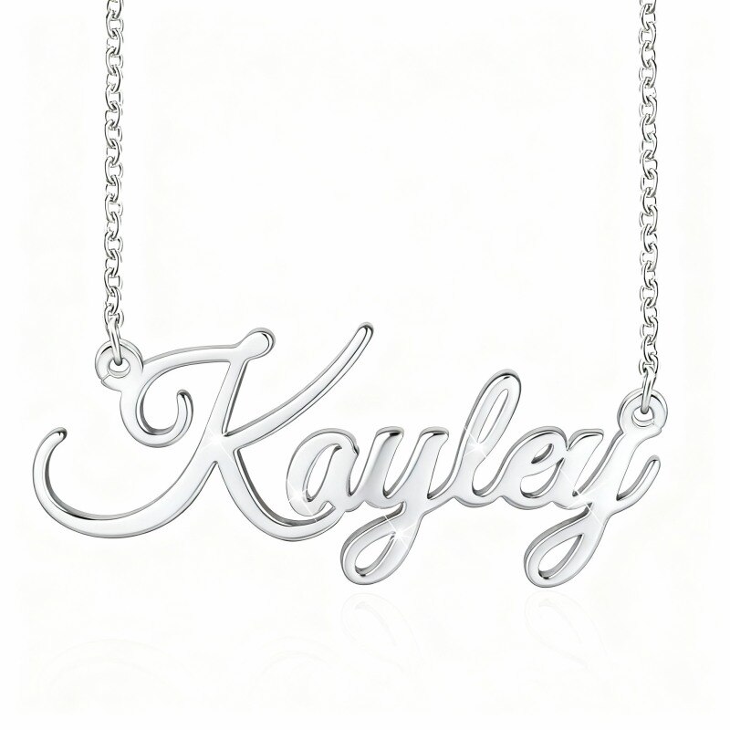 Collar con colgante clásico personalizado con nombre en oro blanco de 10 quilates-10