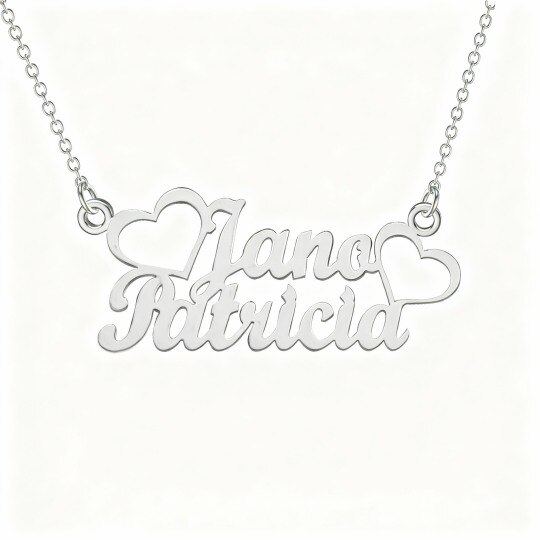Collar con colgante clásico personalizado con nombre en oro blanco de 10 quilates