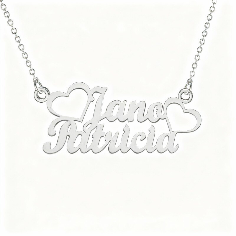 Collar con colgante clásico personalizado con nombre en oro blanco de 10 quilates-13