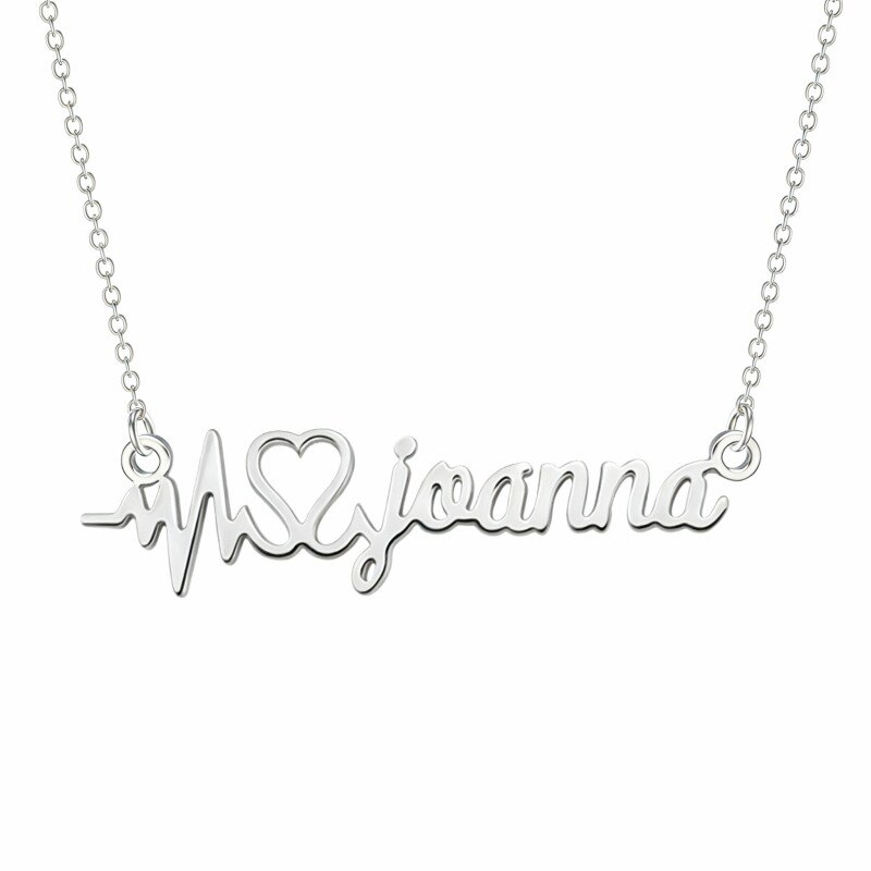 Collar con colgante clásico personalizado con nombre en oro blanco de 10 quilates-3