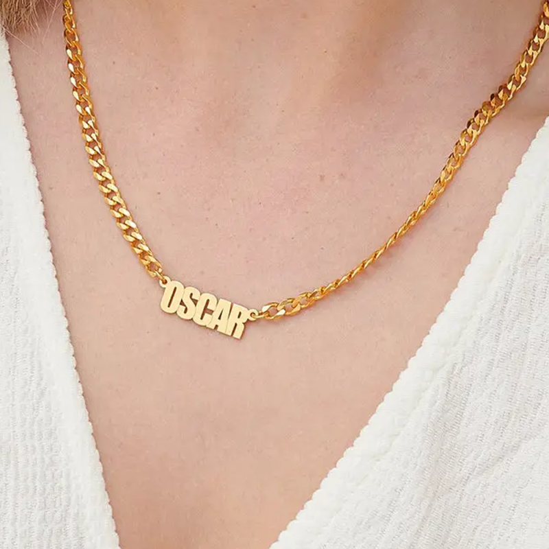 Personalisierte Namensanhänger-Halskette aus 18-karätigem Gold für Damen und Herren-2