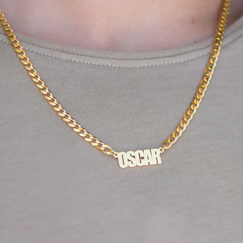 Personalisierte Namensanhänger-Halskette aus 18-karätigem Gold für Damen und Herren-3