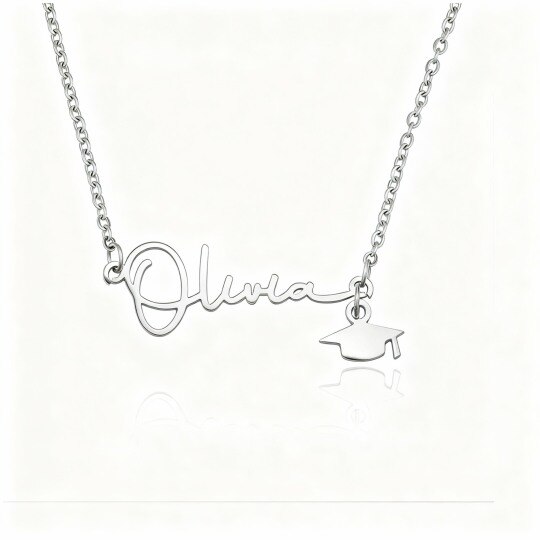 Collier pendentif classique personnalisé avec nom en or blanc 10 carats