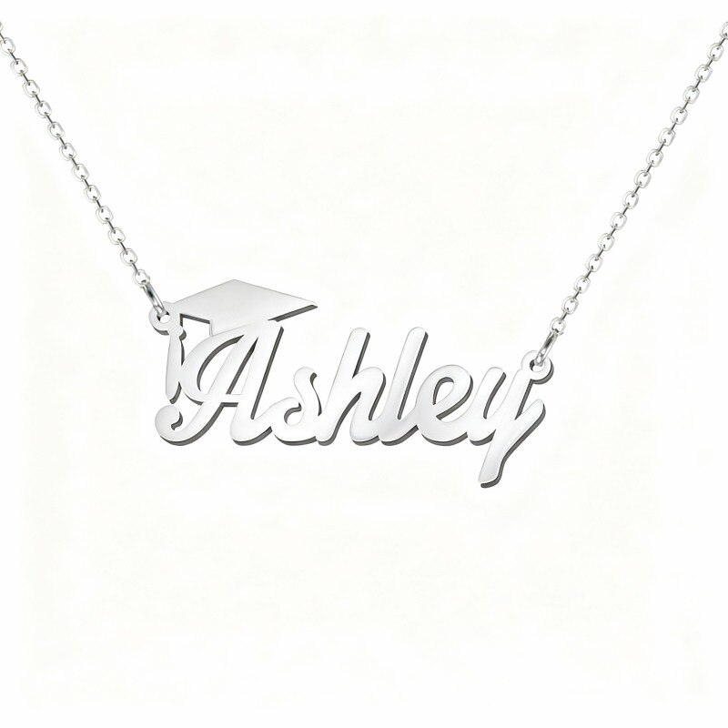 Collar con colgante clásico personalizado con nombre en oro blanco de 10 quilates-1