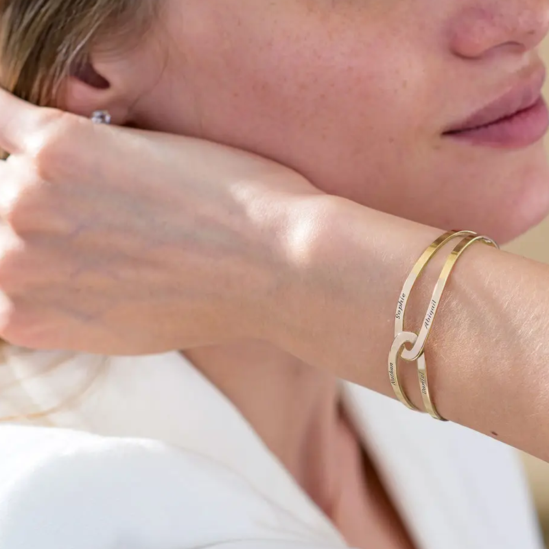 Bracelet jonc personnalisé en or 18 carats avec nom pour femmes et hommes-2