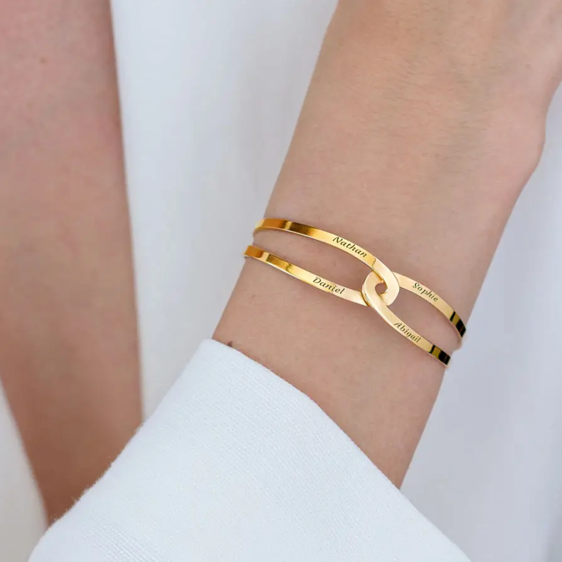 Bracelet jonc personnalisé en or 18 carats avec nom pour femmes et hommes-3