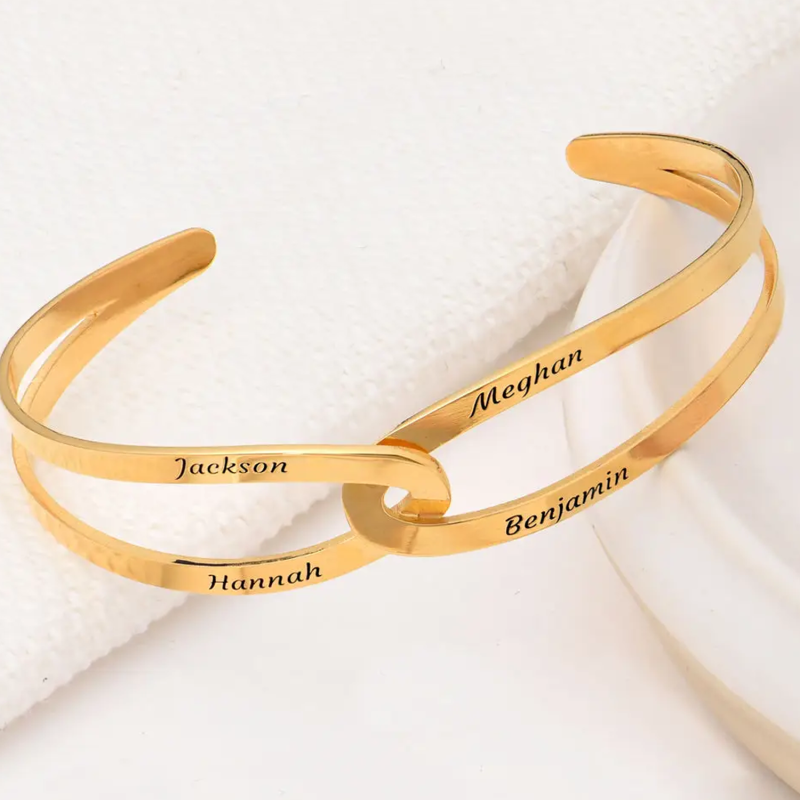 Bracelet jonc personnalisé en or 18 carats avec nom pour femmes et hommes-4
