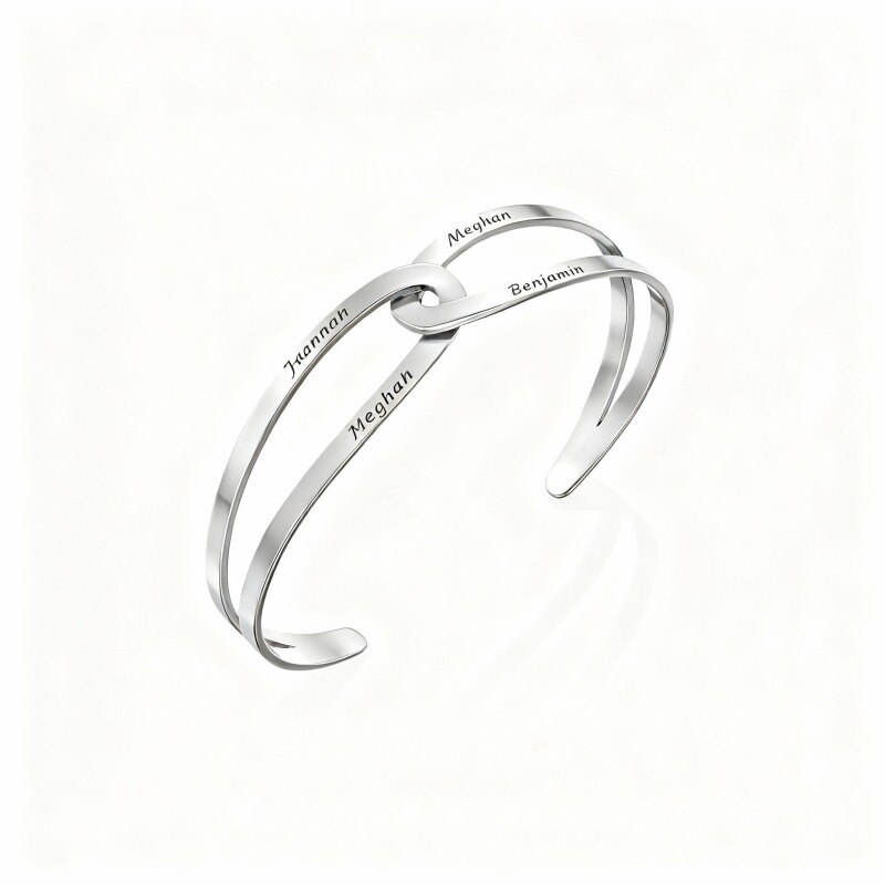 10K White Gold Personalized Classic Name Plain Bangle Bracelet-1