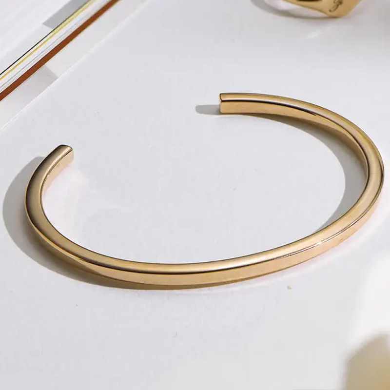 18K Gold Personalized Name Plain Bangle Bracelet for Women-3