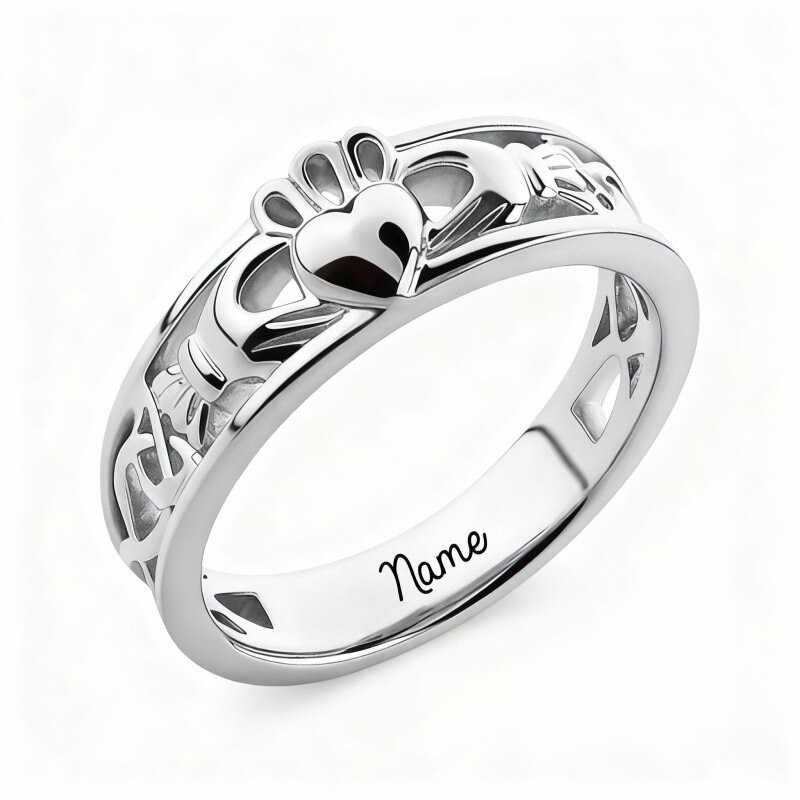 Anillo clásico personalizado con nombre en oro blanco de 10 quilates-16