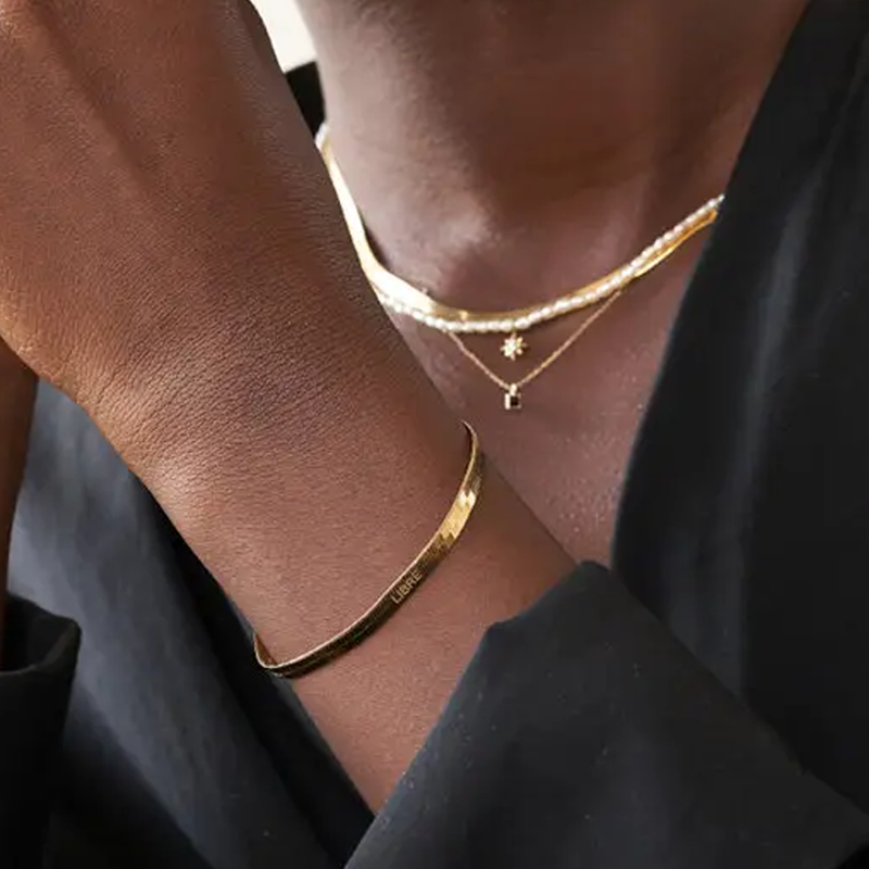 14K Gold Personalized Name Snake Chain Bracelet for Women Men-2