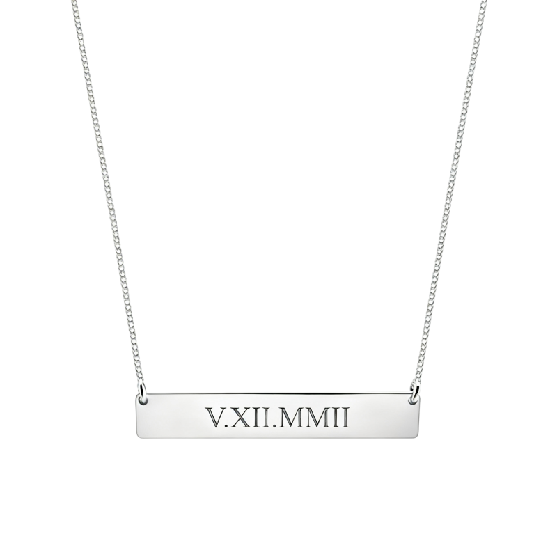 Collier à barrette et gravure personnalisée en or blanc 10 carats-1