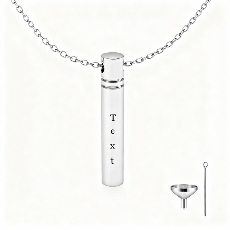 10K White Gold Personalized Engraving & Bar Urn Necklace for Ashes-3