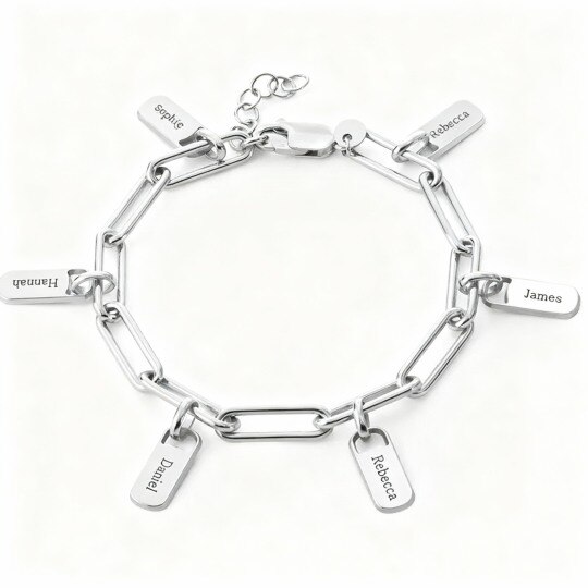 10K White Gold Personalized Engraving Charm Bracelet