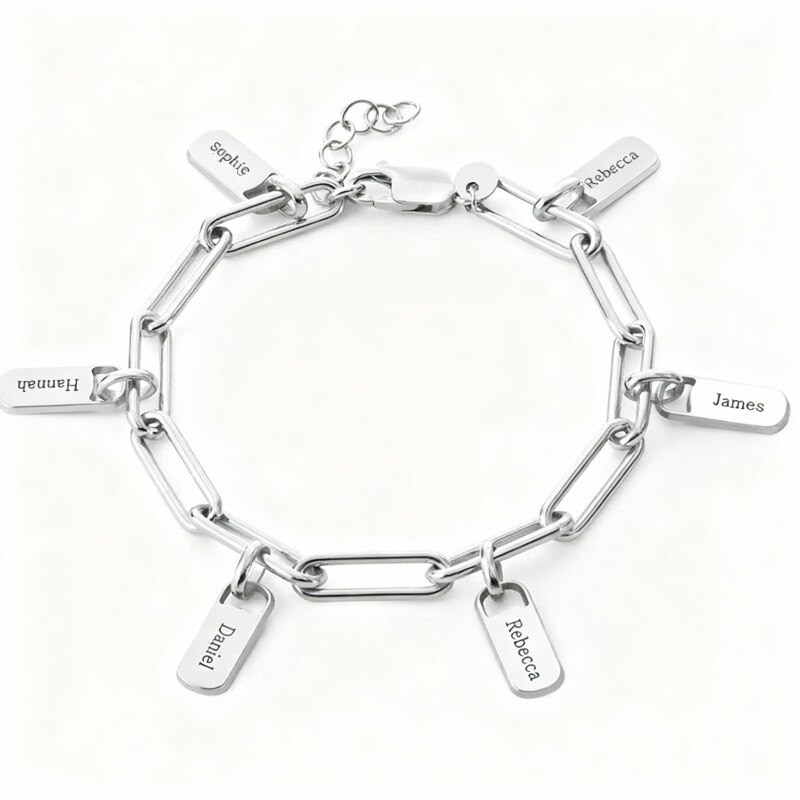 Pulsera con dije grabado personalizado en oro blanco de 10 quilates-1