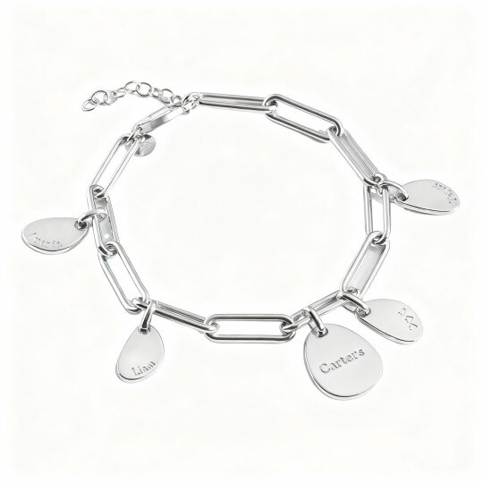 Bracelet à breloques en or blanc 10 carats avec gravure personnalisée