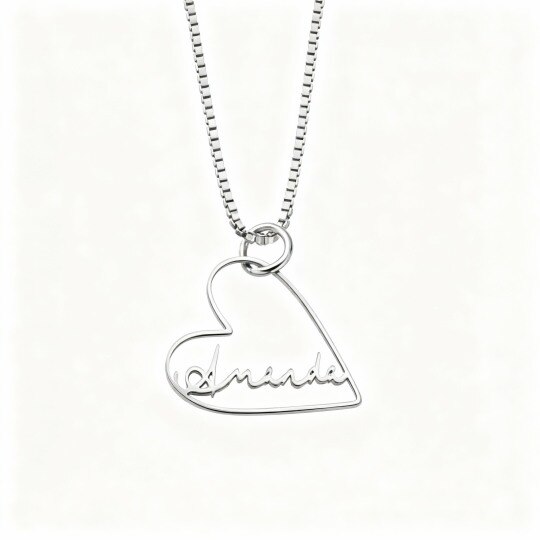 Collar con colgante de corazón y grabado personalizado en oro blanco de 10 quilates para parejas, madres y hermanas.