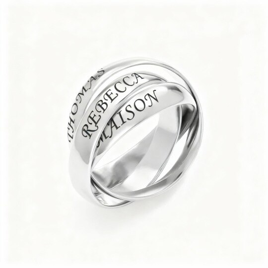 Anillo de compromiso con grabado personalizado en oro blanco de 10 quilates