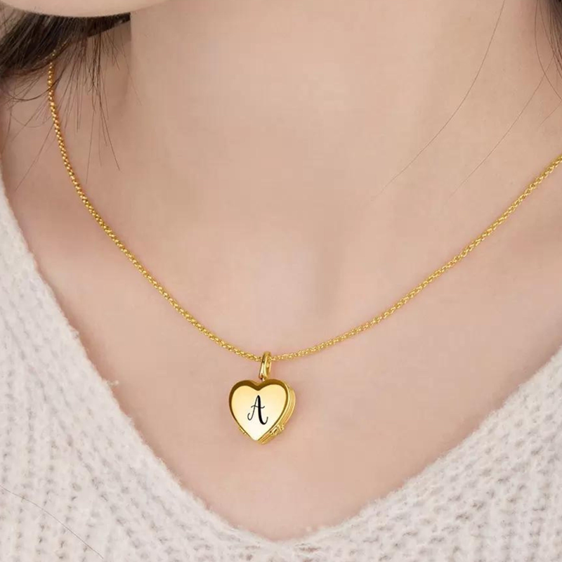 Platinum with White Gold Plated & Personalized Engraving Four Leaf Clover & Personalized Photo & Heart Personalized Photo Locket Necklace-3