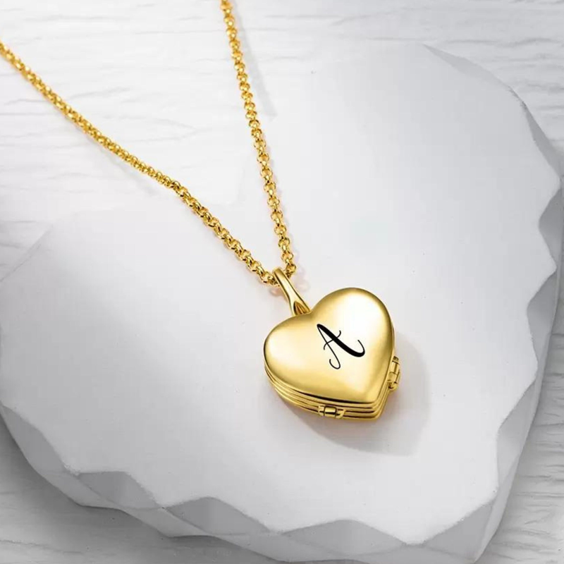 Platinum with White Gold Plated & Personalized Engraving Four Leaf Clover & Personalized Photo & Heart Personalized Photo Locket Necklace-5