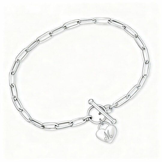 10K White Gold Personalized Engraving & Heart Charm Bracelet