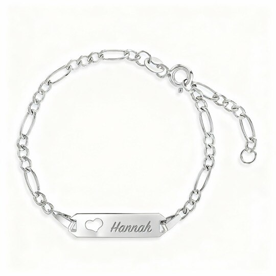 Bracelet d'identification personnalisé en or blanc 10 carats avec gravure