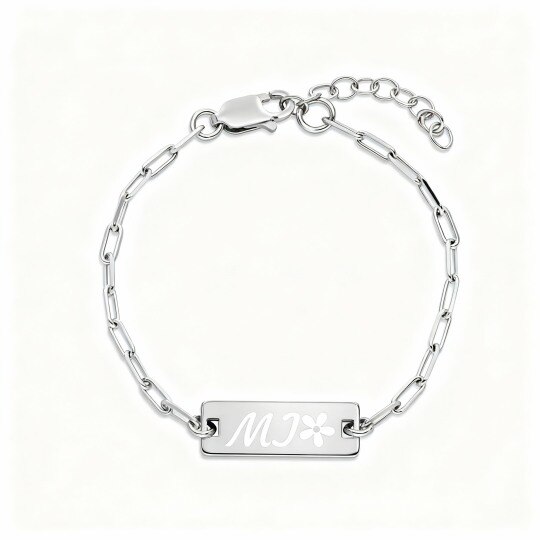 9K White Gold Personalized Engraving Identification Bracelet