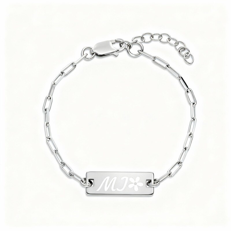 Bracelet d'identification personnalisé en or blanc 9 carats avec gravure-1