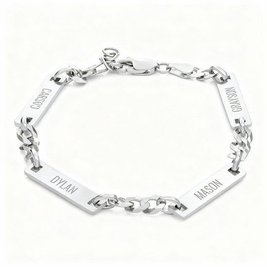 9K White Gold Personalized Engraving Identification Bracelet