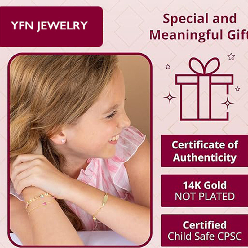 18K Gold Personalized Engraving Identification Bracelet for Women-2