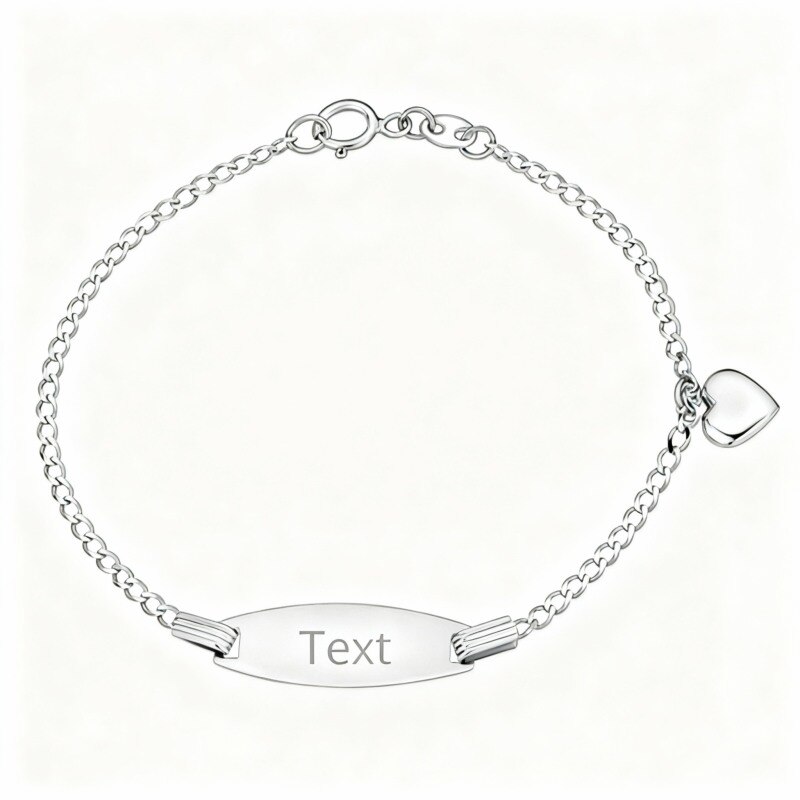 Bracelet d'identification personnalisé en platine plaqué or blanc avec gravure.-1