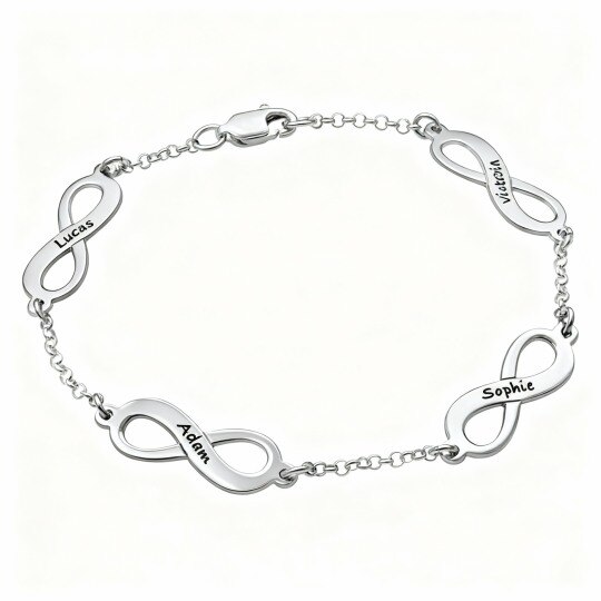 Pulsera de oro blanco de 10 quilates con grabado personalizado y dije con el símbolo del infinito