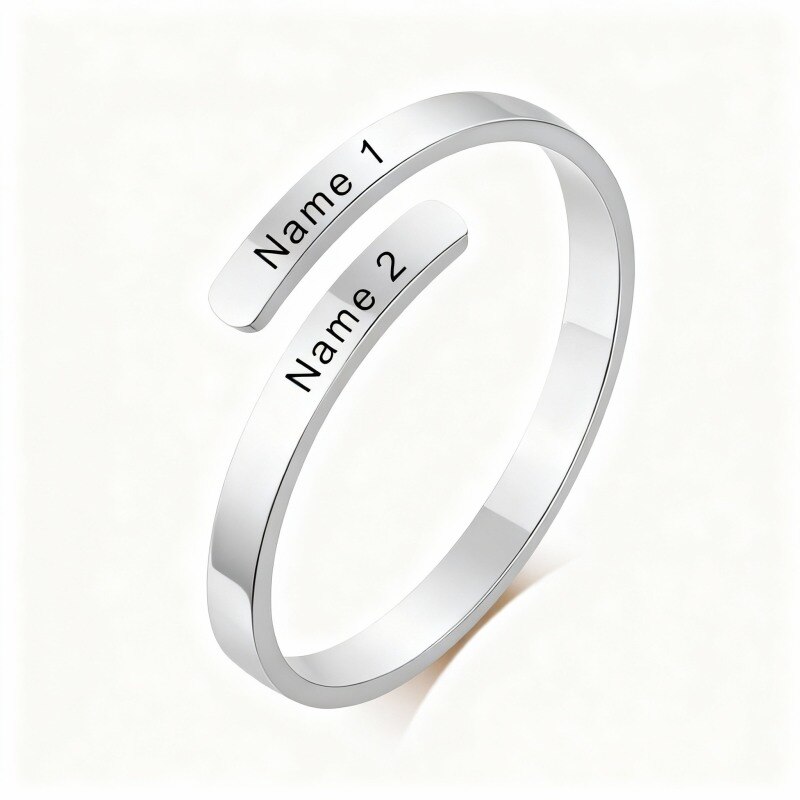 10K White Gold Personalized Engraving Open Ring-5