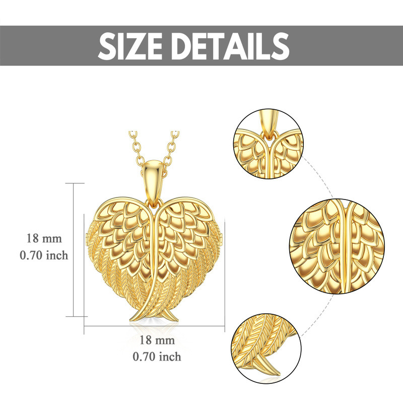 Collier en argent sterling plaqué or jaune avec aile d'ange en forme de cœur, gravure personnalisée et médaillon photo sur mesure.-6