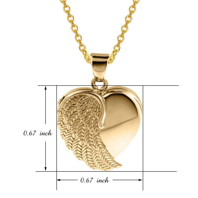 Collier urne funéraire en or blanc 18 carats avec gravure personnalisée, photo personnalisée, aile d'ange et cœur-6