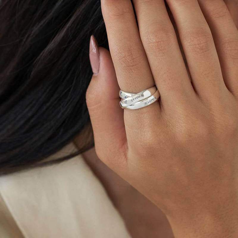 Anillo de oro blanco de 10 quilates con grabado personalizado para mujer-2