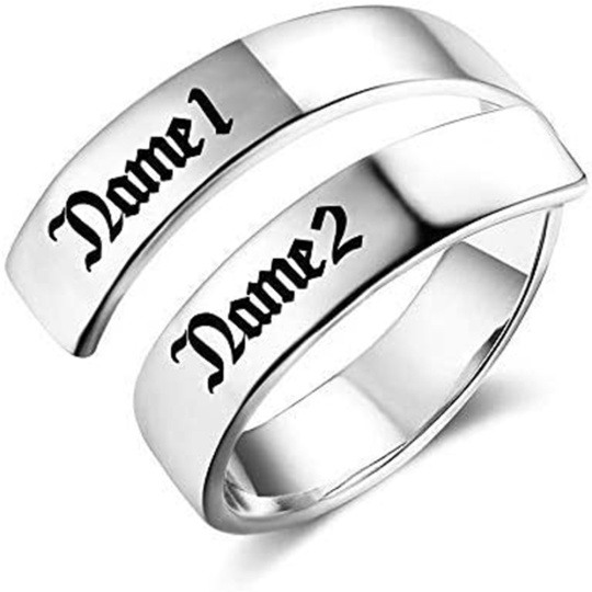 Anillo grabado personalizado de oro blanco de 10 quilates