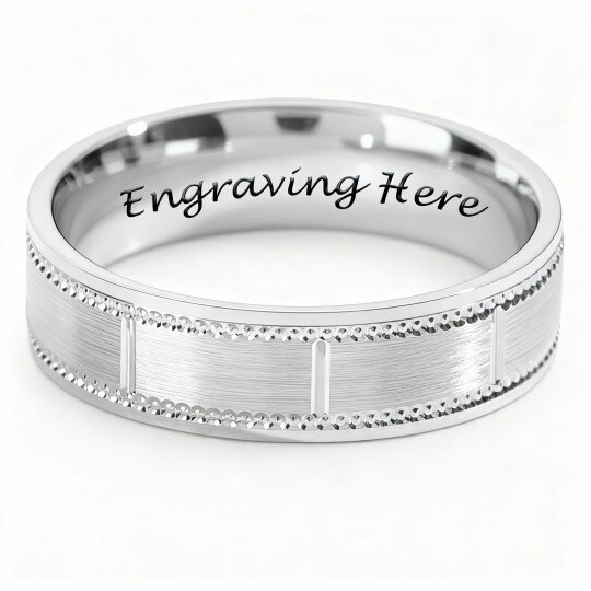 Bague en or blanc 10 carats avec gravure personnalisée pour homme