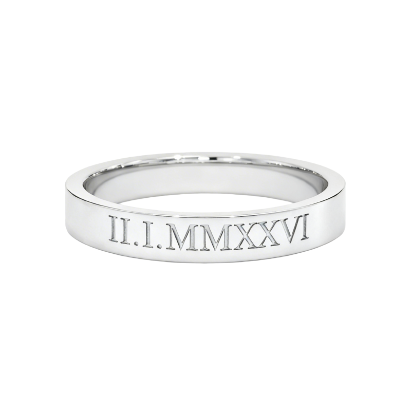 10K White Gold Personalized Engraving & Roman Numerals Ring-2