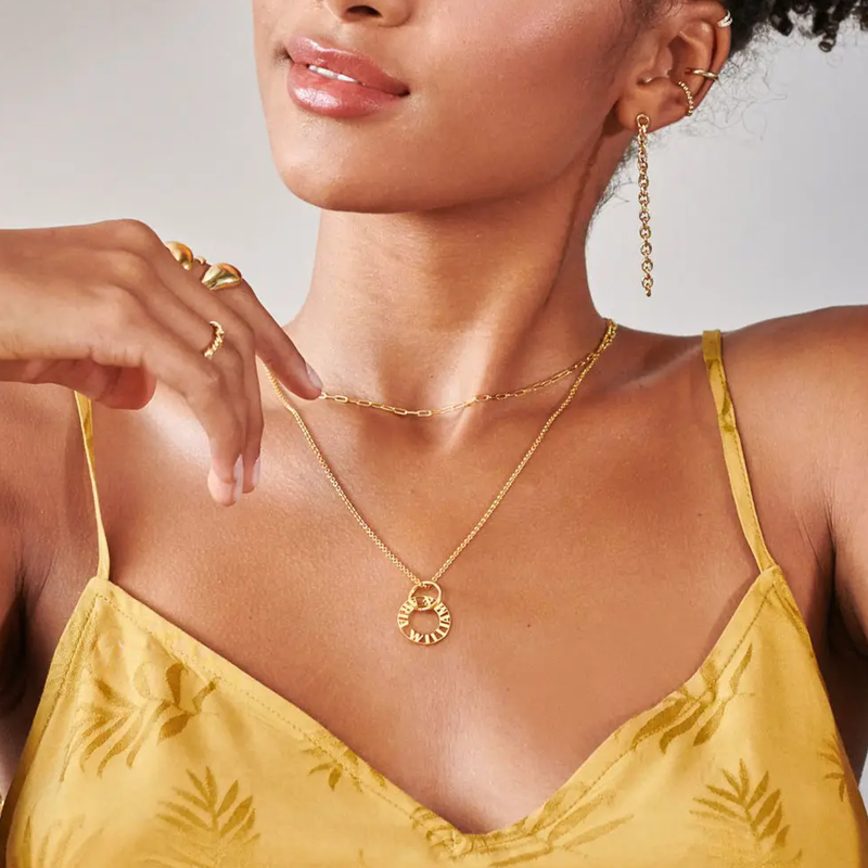 18K Gold Circle Engraved Necklace for Women Men-2