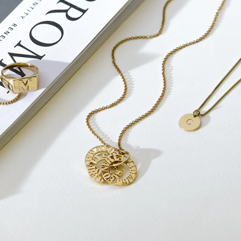 18K Gold Circle Engraved Necklace for Women Men-4