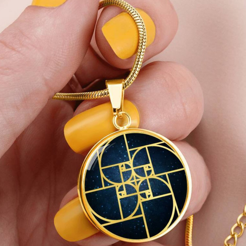 Collar de Geometría Sagrada en Oro Vermeil, Joyería para Aficionados a la Cultura Geek, Regalo para Profesores, Collar de la Proporción Áurea, Collar Geométrico-2