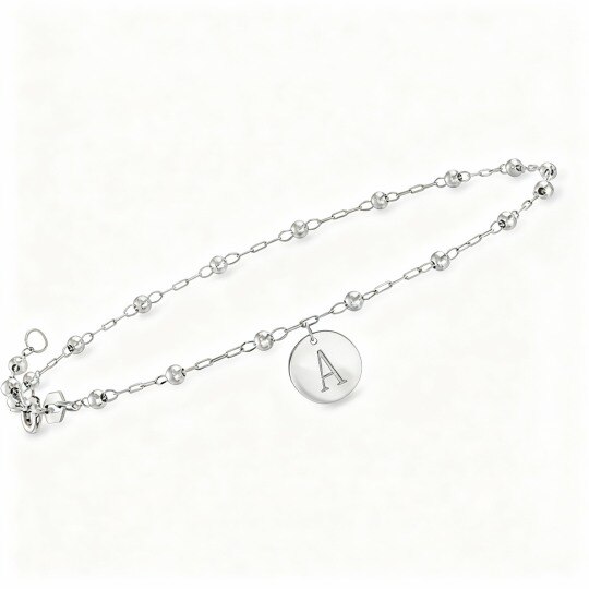 10K White Gold Personalized Engraving Single Layer Charm Anklet