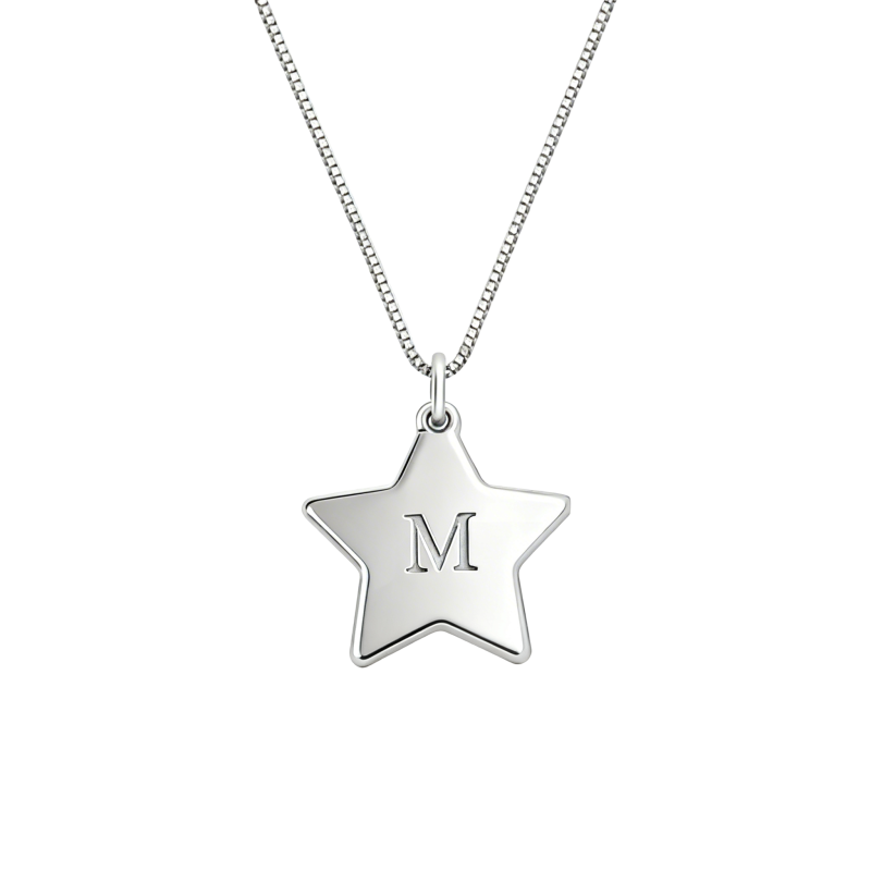 Platinum with White Gold Plated Personalized Engraving & Star Pendant Necklace-1