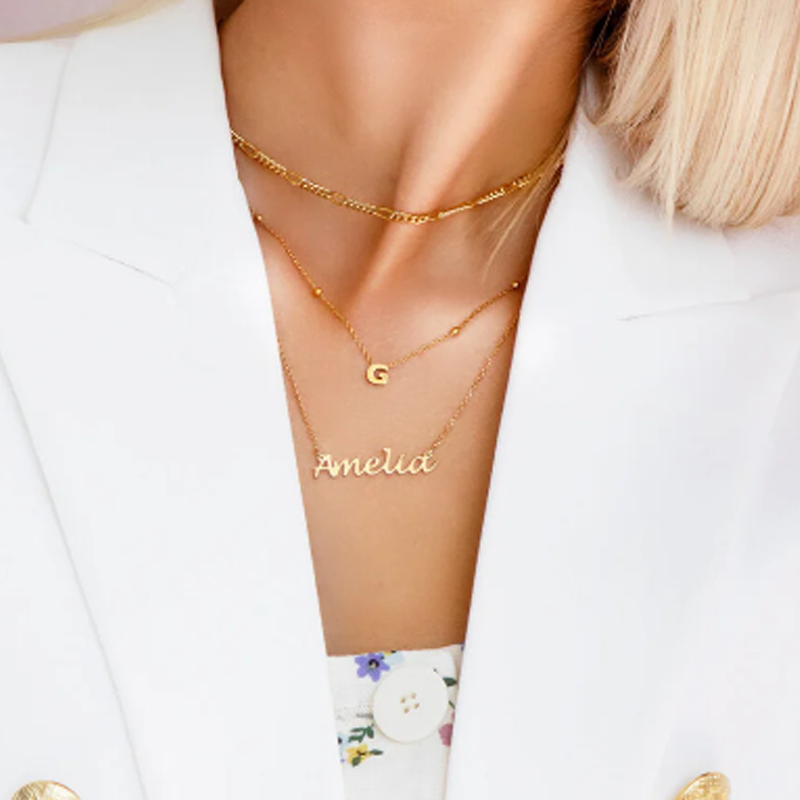 Collar personalizado con inicial en oro de 14 quilates para mujer-2